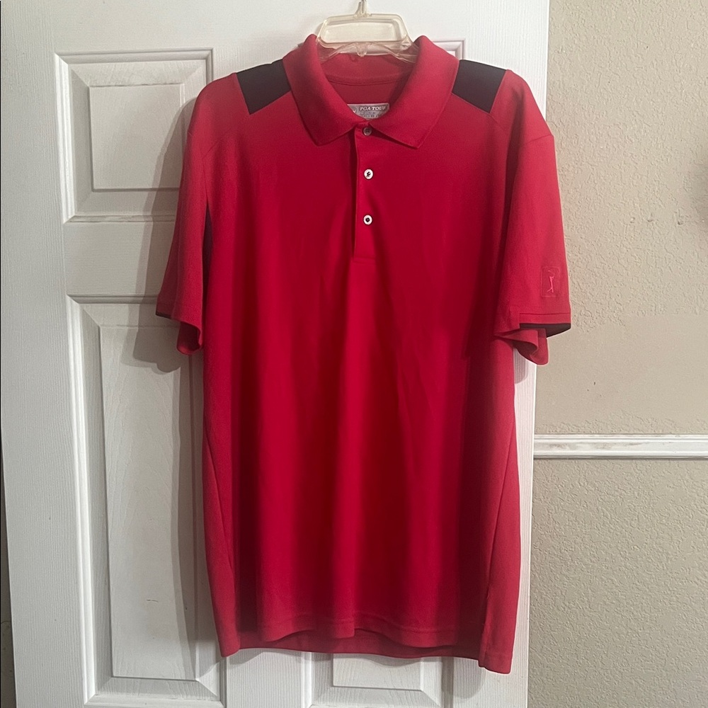 PGA Tour Red Golf Polo with Black Accents